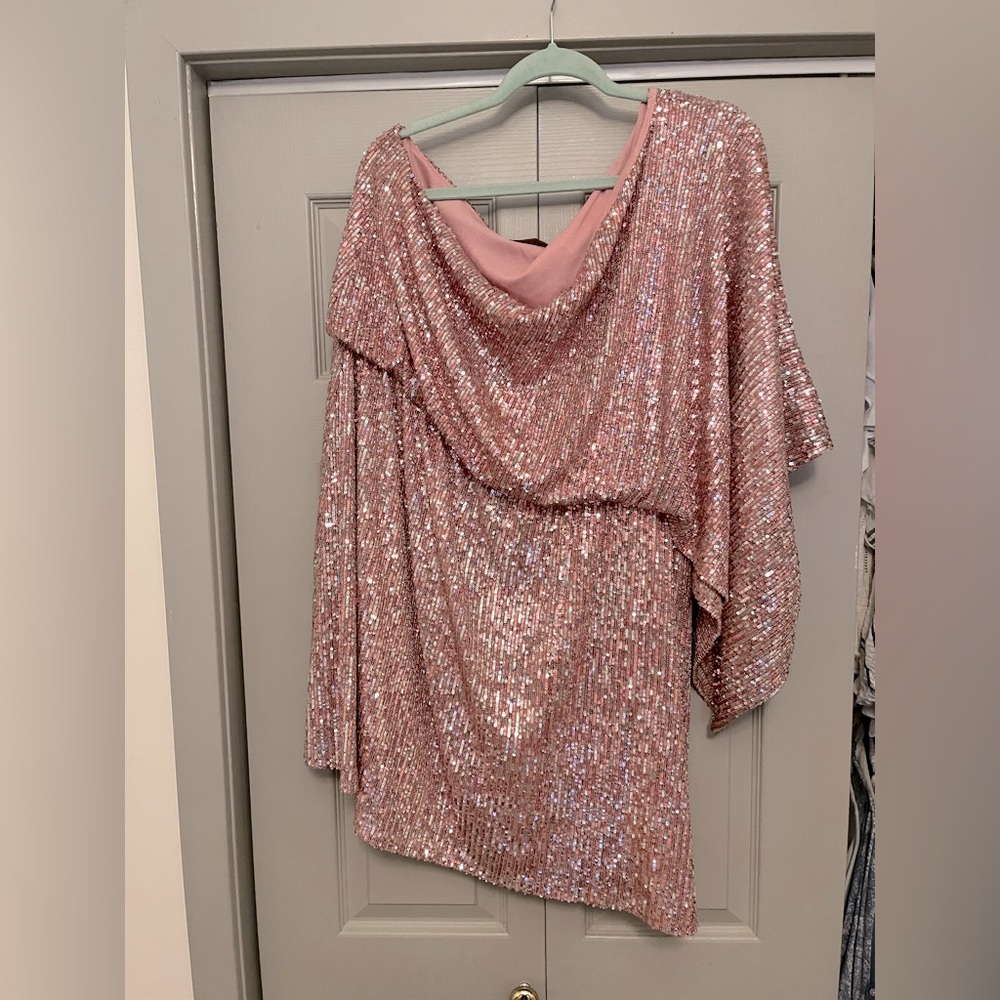 Pink/silver sequins one shoulder dress